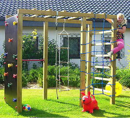 XXL Klettergerüst 2,4m Kletterturm Spielturm mit Kletternetz Reckstange Leiter