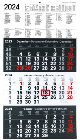 Bürokalender 2024 Kontrast 3-Monatskalender großer Wandkalender 3 Monate grau