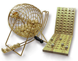 Lotto-Mühle XXL Bingospiel Lostrommel Lottospiel Metallkorb 90 Holzkugeln Bingo