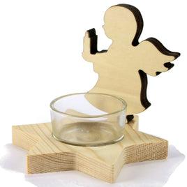 Kerzenhalter Engel aus Holz zum Anmalen Halter für Teelicht Glas Bemalen natur