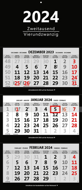 XXL 3-Monatskalender 2024 schwarz großer Wandkalender Bürokalender Monate black