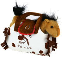 Kuscheltier Pony beige in weiß brauner Tasche
