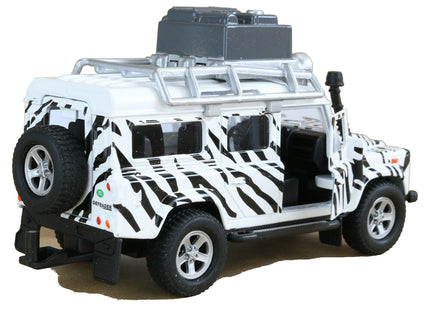 Modellauto Landrover Defender Safari mit Licht & Sound 14cm- mit öffnenden Türen