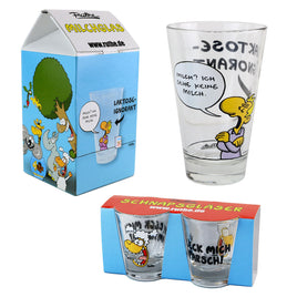 Ruthe Geschenkset Milchglas + 2 Schnapsgläser mit Comic