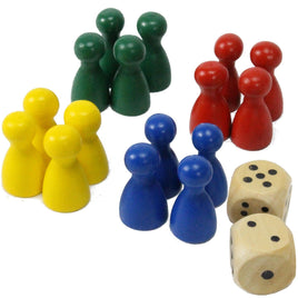 Spielfiguren Set 4x blau, gelb, rot, grün und 2 Würfel