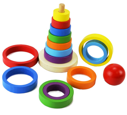 Steckspiel Ringpyramide bunt aus Holz- zerlegt