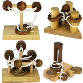 String Puzzle mit Ringen & Seil aus Holz