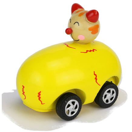 Tierflitzer - Auto mit Tier & Rückzug aus Holz bunt- Katze im gelben Auto