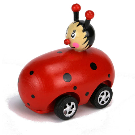 Tierflitzer - Auto mit Tier & Rückzug aus Holz bunt- Marienkäfer  im roten Auto