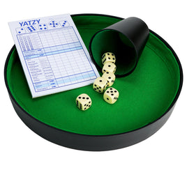 Würfelteller Set mit Würfelbecher 6 Würfel & Yatzy Block