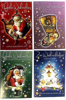 4er Set Weihnachtskarten für Weihnachten Grußkarten Weihnachtsmann Karten Frohe