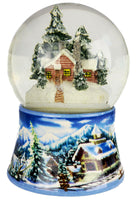 Luxus Schneekugel mit Spieluhr Landschaft drehend Melodie Schnee Winter NEU Glas