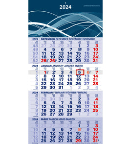 der blaue 4-Monatskalender Kompakt 2024 blauer Bürokalender großer Wandkalender